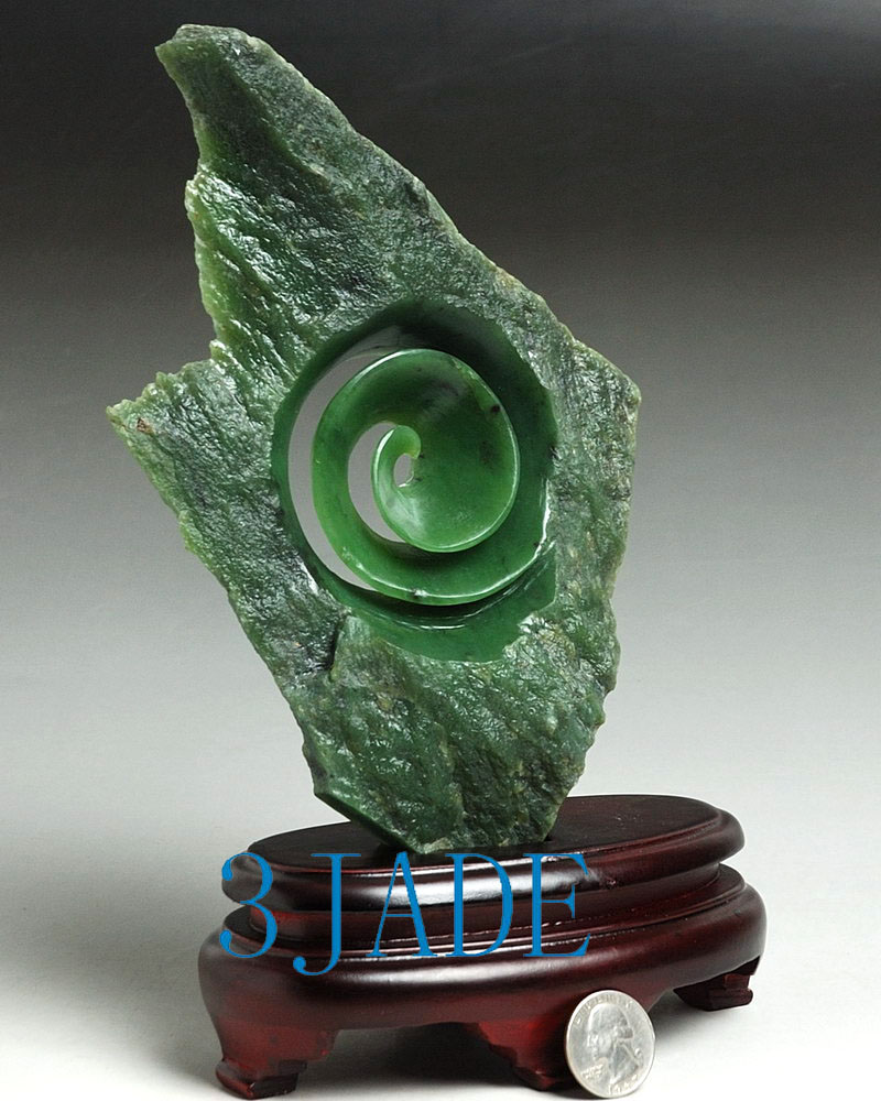 Natural Green Nephrite Jade Pounamu Koru Sculpture New Zealand Maori Style Carving /Art J026085