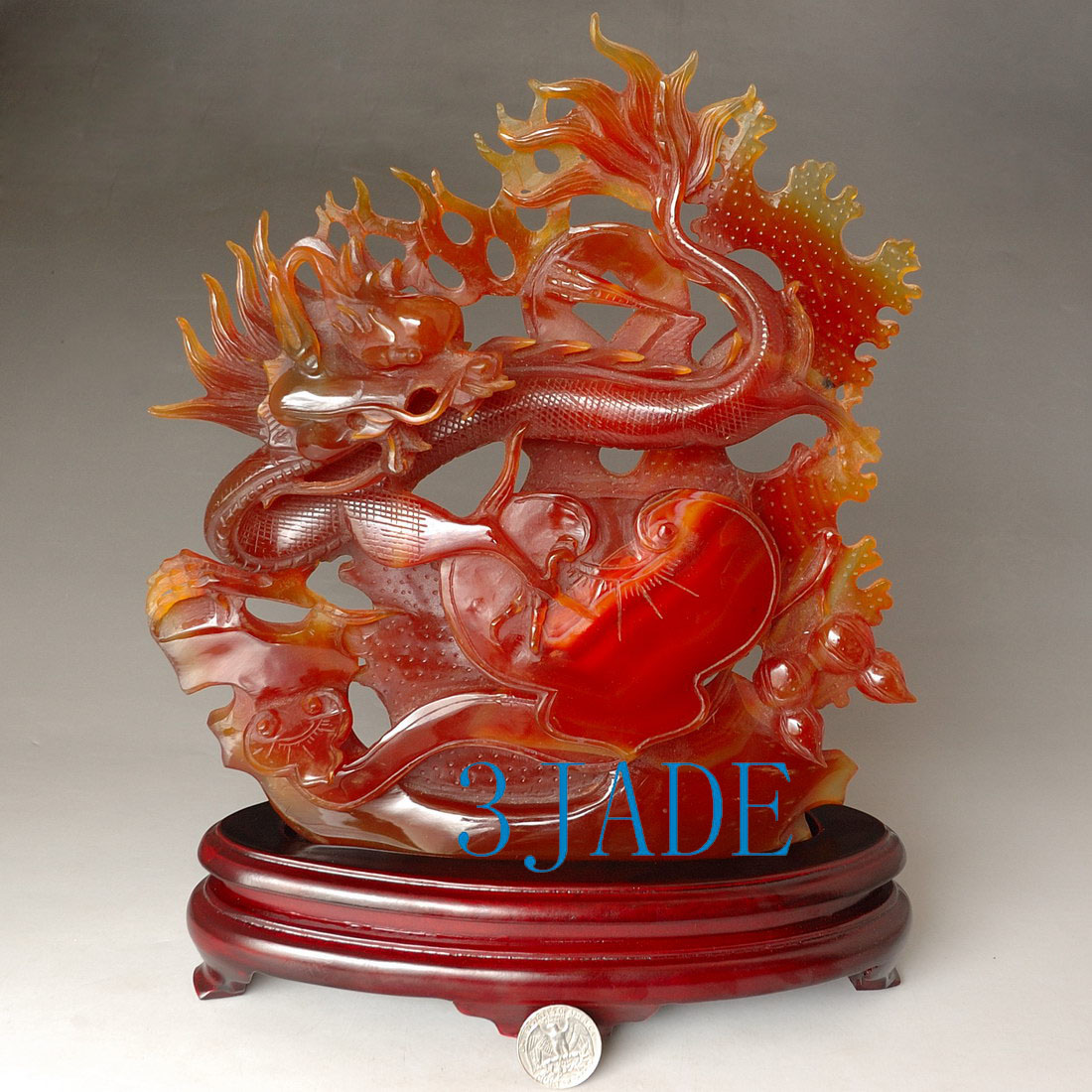 Carnelian / Red agate Carving / Sculpture Dragon Statue 3JADE
