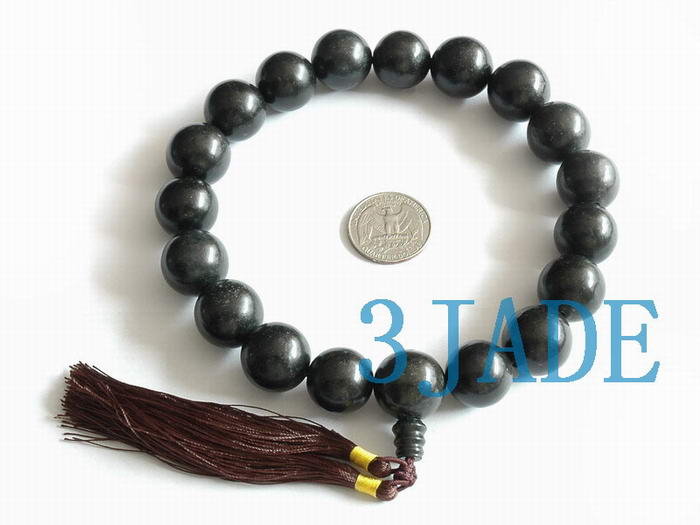 Tibet Silver Black Jade Beads Necklace 18" 