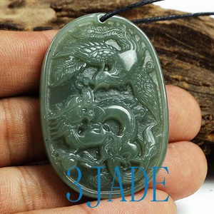Lantian Jade Dragon and Phoenix Amulet Pendant 323 