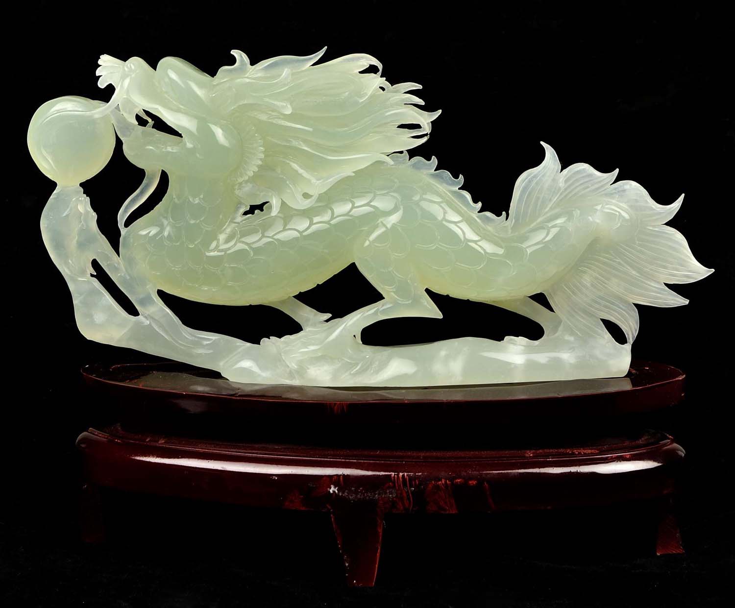 14 1/2" Natural Xiu Jade / Serpentine Dragon Statue Carving Sculpture