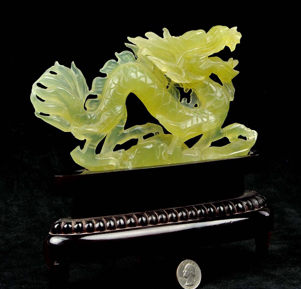Natural Xiu Jade / Serpentine Dragon Statue Carving Sculpture -J004098 ...