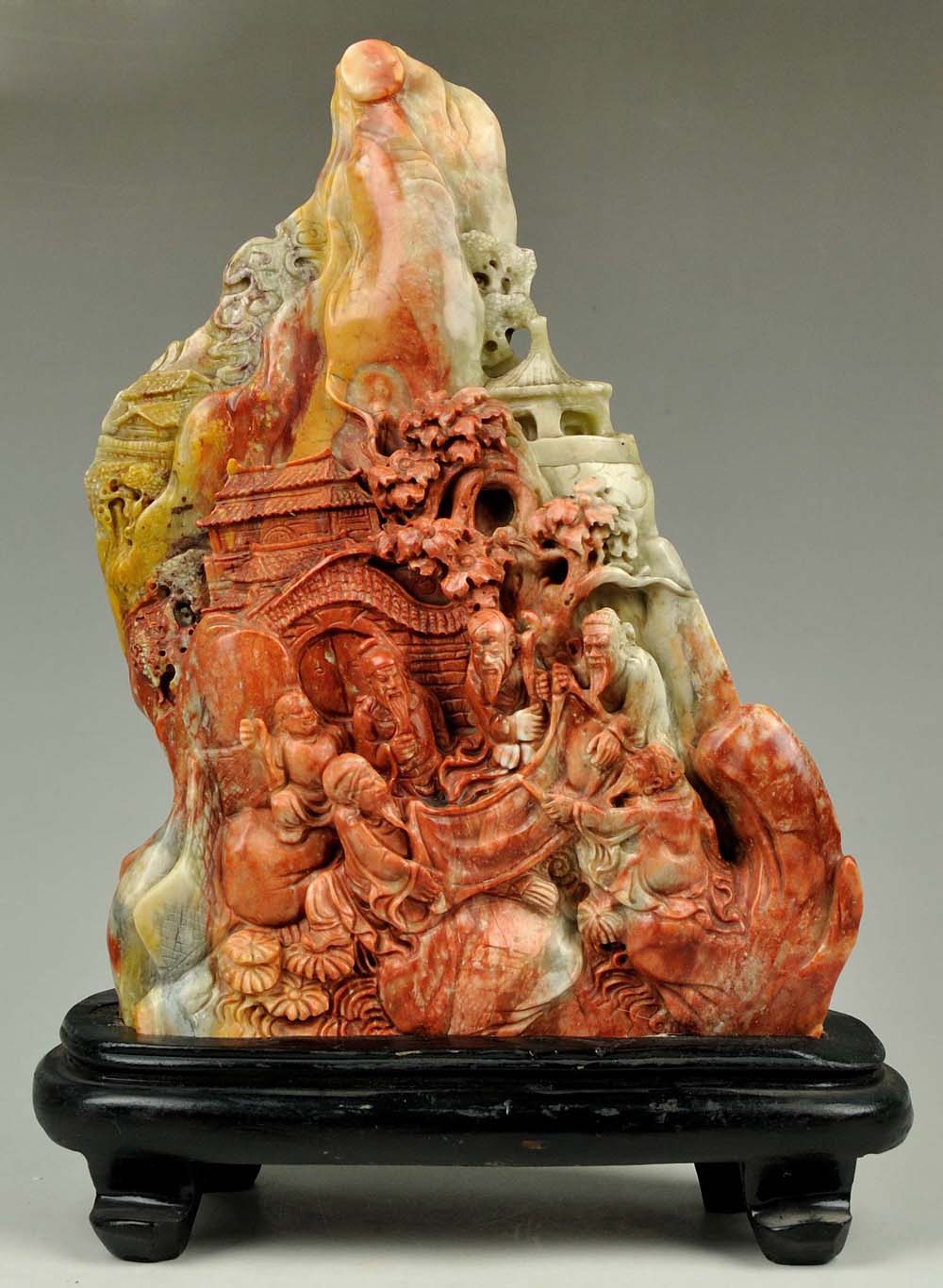 Natural ShouShan Stone Carving Oriental Scenery Statue Sculpture